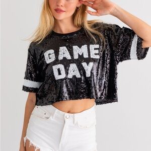 Le Lis Black Sequin Game Day Top